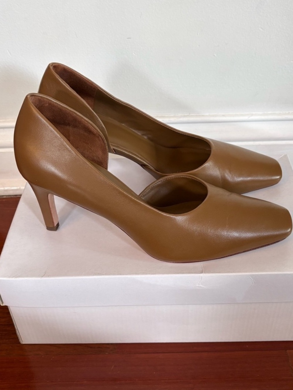 Vince Tiana Square Toe Brown Leather Pumps Fawn Women’s Heels Original Box Sz 8